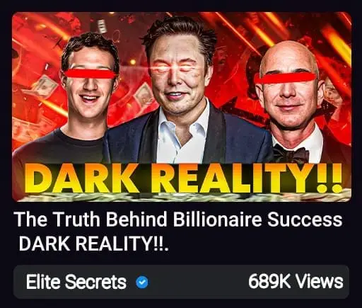 Tech billionaires with glowing eyes, surrounded by money and red background.