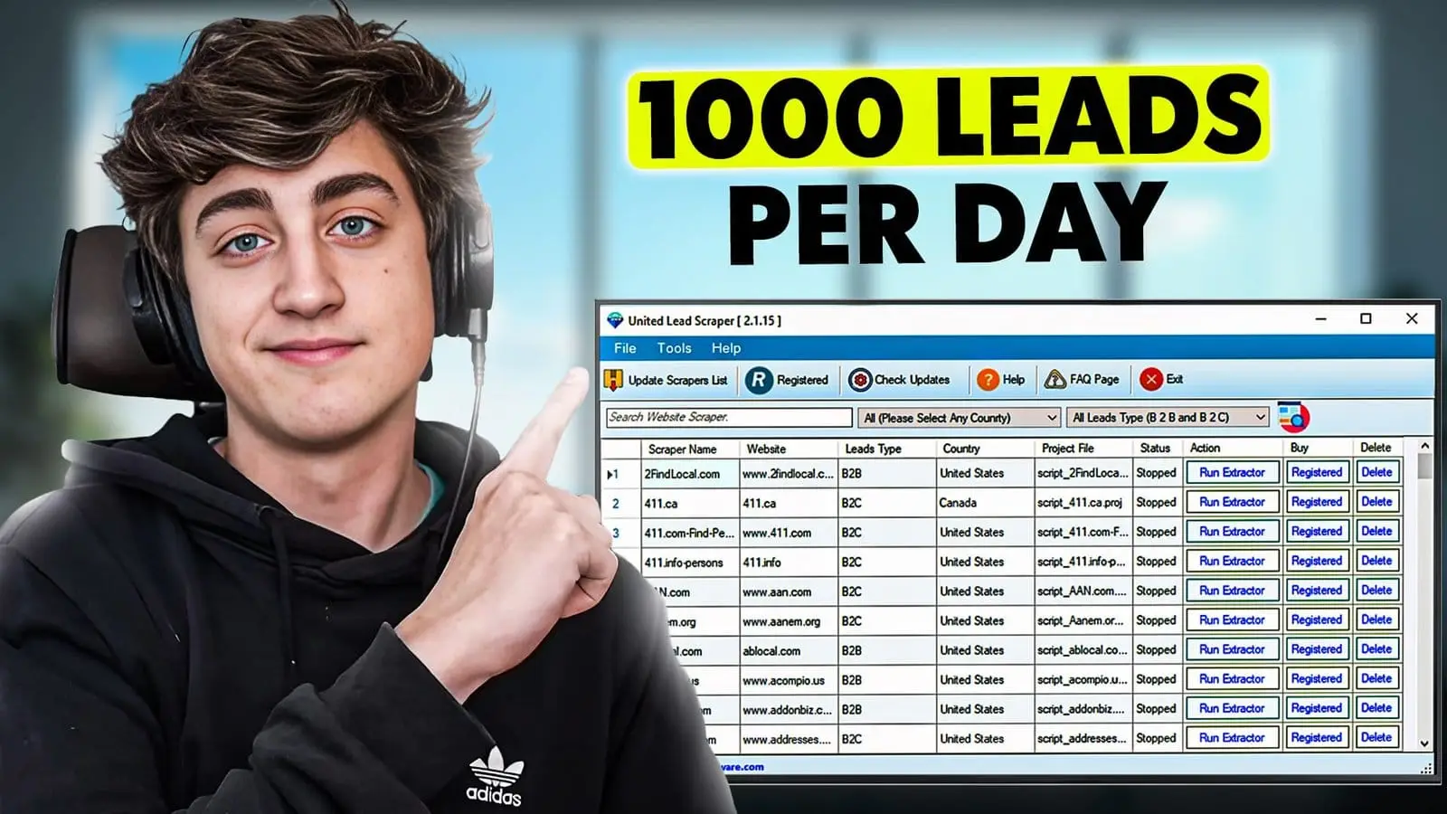 Young man pointing to a software dashboard showing lead generation stats. Thumbnail Designer in Pakistan