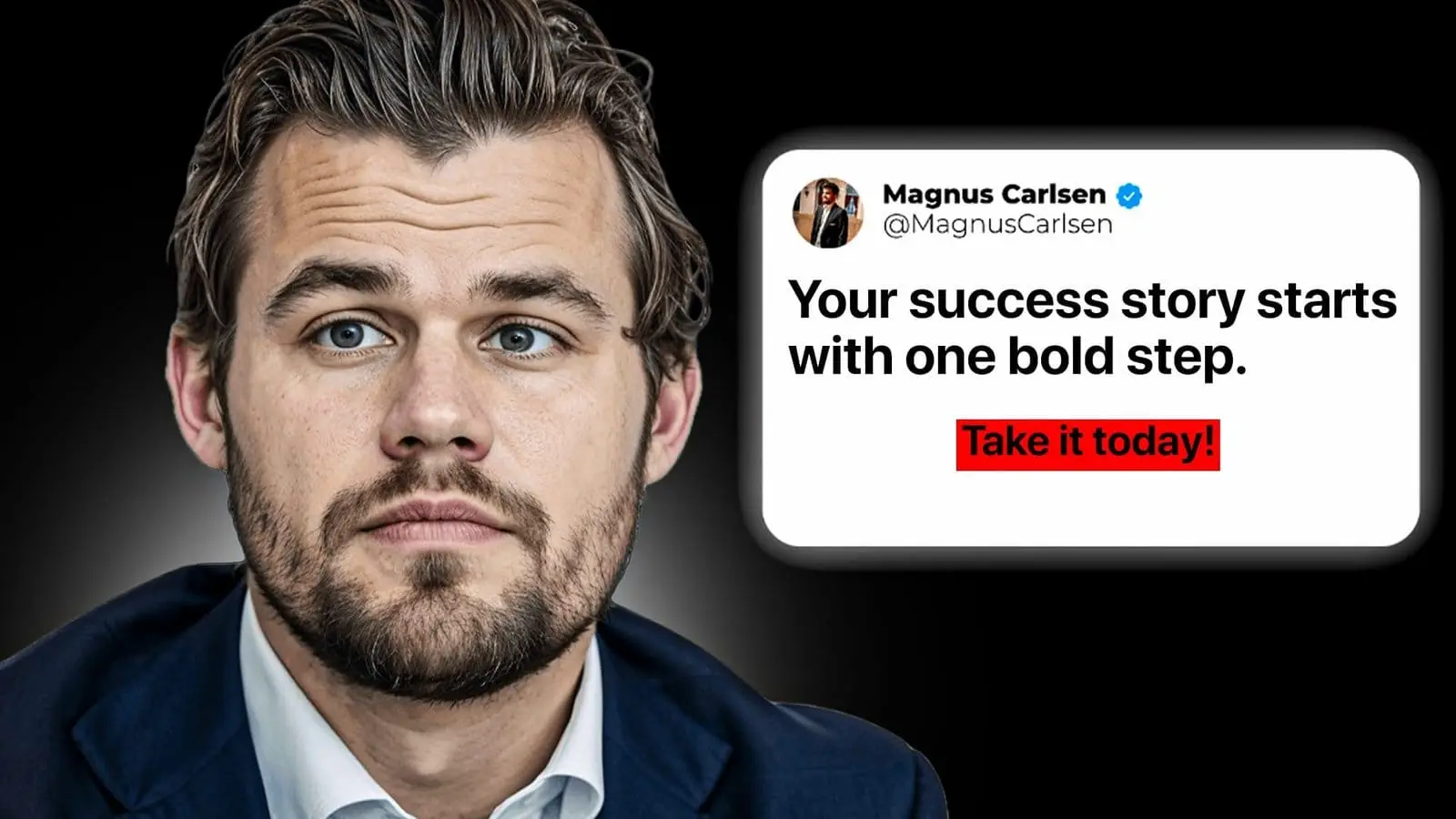 Serious man with motivational tweet message in the background.